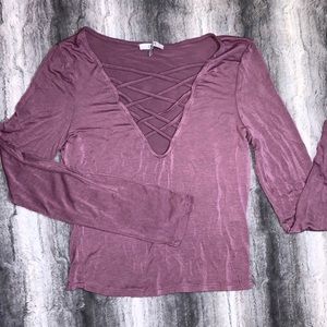 Purple front cross long sleeve shirt